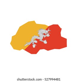 Bhutan map and flag in white background