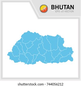 Bhutan map and flag in white background