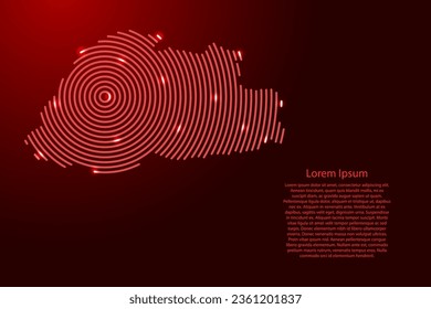 Bhutan map from futuristic concentric red circles and glowing stars for banner, poster, greeting card