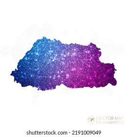 Bhutan map in geometric wireframe blue with purple polygonal style gradient graphic on white background. Vector Illustration Eps10.