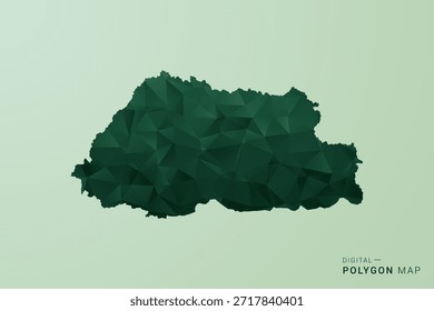 Mapa de Bután - Ilustración vectorial de estilo polígono verde, diseño geométrico de bajo poliéster con silueta limpia sobre fondo verde suave.