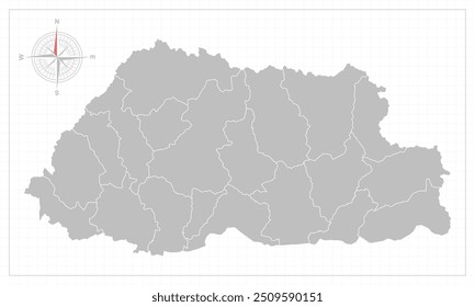 Bhutan map with grey style and compas element.