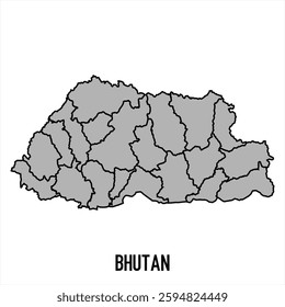 Bhutan map in grey style isolated on white background. Vector illustration
