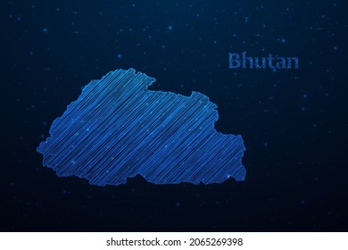 Bhutan map hand drawn scribble sketch.Vector map in futuristic style on dark blue space background. Vector illustration.