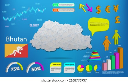 bhutan map info graphics - charts, symbols, elements and icons collection. Detailed bhutan map with High quality business infographic elements.