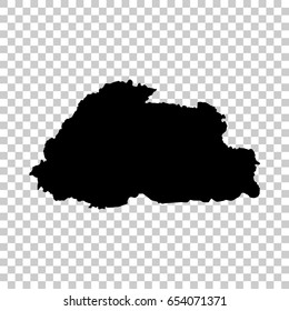 Bhutan map isolated on transparent background. Black map for your design. Vector illustration, easy to edit.