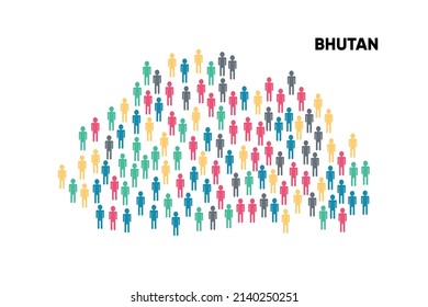 Bhutan Map made by a group of people, Population. Globalization. People from different countries