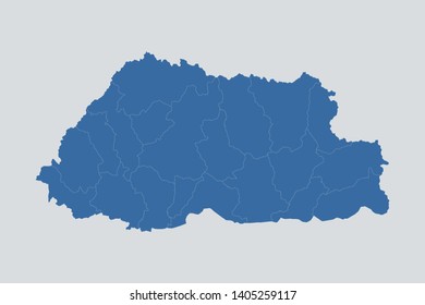 Bhutan map on gray background vector, Bhutan Map Outline Shape Blue on White Vector Illustration, Map of Asia. Symbol for your web site design map logo. app, ui, eps10.