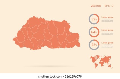 Mapa butanés de vector infográfico abstracto anaranjado.