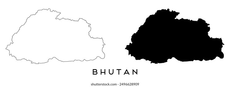 Bhutan map outline and black silhouette vector