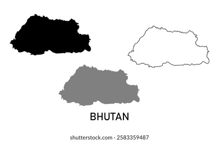 bhutan map in outline style, black color, gray color	