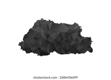Bhutan Map - Polygon Style Vector Illustration in Black and Gray Gradient, Low Poly Geometric Design, Isolated on White Background for Infographics and Education.