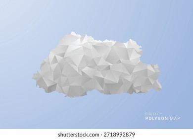 Mapa de Bután - Ilustración vectorial de estilo polígono en tonos grises, blancos y azules, diseño geométrico de bajo poli, silueta mínima, adecuada para infografía y diseño moderno.