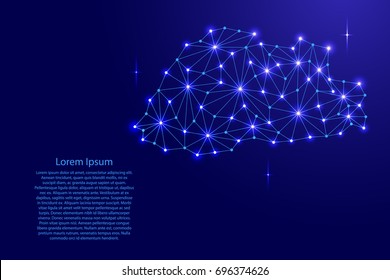 Bhutan map of polygonal mosaic lines network, rays and space stars of vector illustration.