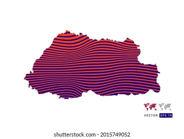 Bhutan map red and blue of abstract with dynamic waves vector.