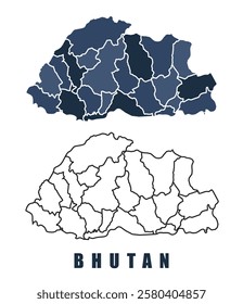 Bhutan map regions border outline vector set