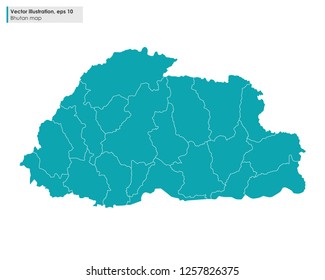 bhutan map with regions vector illustration on white background