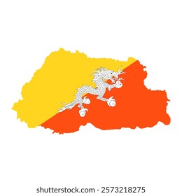 Bhutan map silhouette with flag.