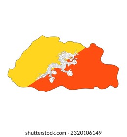Bhutan map silhouette with flag isolated on white background