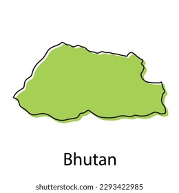 Mapa de Bután - simple concepto estilizado dibujado a mano con el contorno de la línea negra de esbozo. ilustración vectorial de dibujo de silueta de borde de país