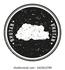 
Bhutan Map Symbol. Round Design Stamp Travel and Business Vector.