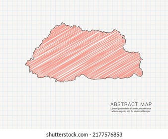 Bhutan-Karte der Vektorfarbe Silhouette chaotische handgezeichnete Schreib-Skizze auf Gitterpapier.