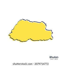 Diseño de plantillas de ilustración de vector de mapas de Bután. Estilo de esquema.