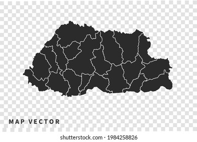 Mapa vectorial de Bután, aislado en fondo transparente