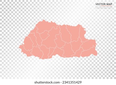 Bhutan map vector orange color on transparent background.