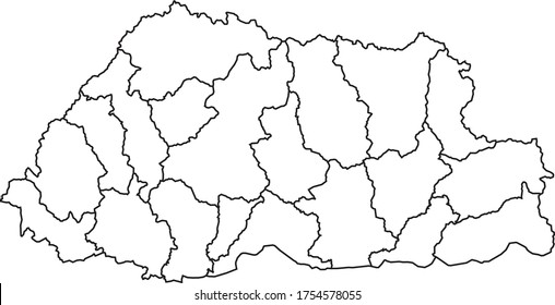 Bhutan map in white color and black border on white background. Vector illustration.