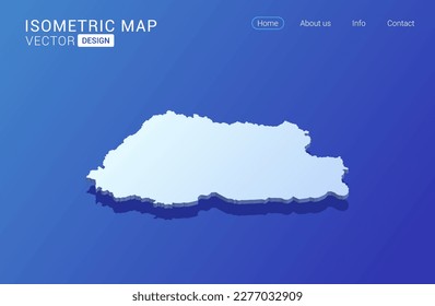 Bhutan Karte weiß auf blauem Hintergrund mit isoliertem 3D-isometrischem Konzept, Vektorgrafik.