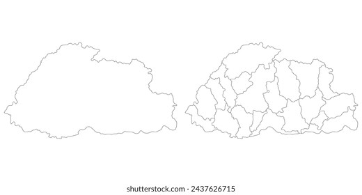 Bhutan map. Map of Bhutan in white set
