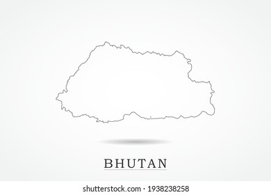 Bhutan Map- World Map International vector template with thin black outline or outline graphic sketch style and black color isolated on white background - Vector illustration eps 10