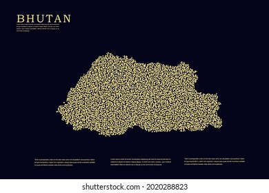 Mapa de Bután - Mapa Mundial Mapa Internacional de la plantilla de vector con rejilla de oro sobre fondo oscuro para banner, sitio web, infografía, educación - Ilustración vectorial eps 10