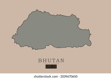 Bhutan Map - World Map International vector template with old classic style and gray color on map isolated on brown background - Vector illustration eps 10 