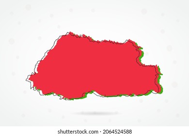 Bhutan Map - World Map International vector template with including red, green and black outline sketch isolated on white background - Vector illustration eps 10