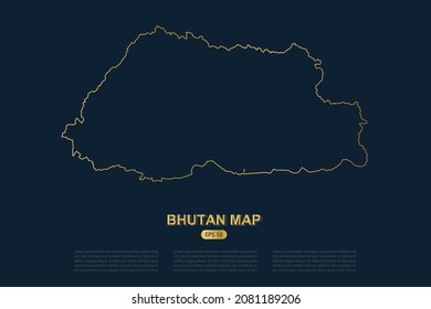 Bhutan Map - World Map International vector template with thin gold outline graphic sketch style isolated on dark background for card design, poster, banner - Vector illustration eps 10