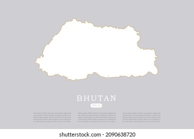 Bhutan Map - World Map International vector template with white color and thin gold outline graphic sketch style isolated on grey background for design - Vector illustration eps 10