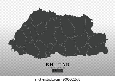 Bhutan Map - World Map International vector template with High detailed including black and grey outline color isolated on transparent background - Vector illustration eps 10
