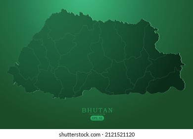Bhutan Map - Weltkarte Internationale Vektorvorlage mit hoher detaillierter und grüner Farbverlauf-Farbe einzeln auf grünem Hintergrund für Design, Infografik - Vektorgrafik eps10