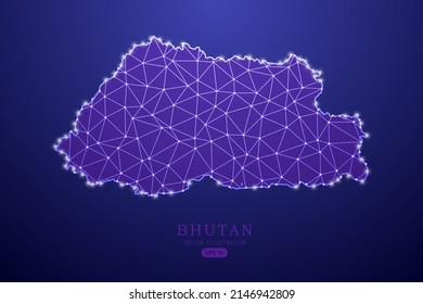 Bhutan Map - World Map International vector template with purple mash line, point scales, and polygon style isolated on purple technology background - Vector illustration eps 10