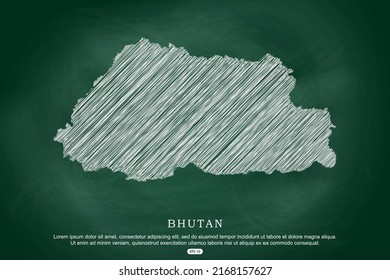 Mapa de Bután - Mapa Mundial Plantilla vectorial internacional con esbozo blanco de esbozo gráfico y estilo de escuela antiguo aislado en el fondo del tablero verde - Ilustración vectorial 10
