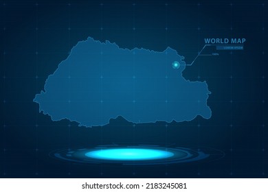 Bhutan Map - World Map International vector template with Hologram in perspective style and HUD, GUI, UI interface isolated on blue background for design - Vector illustration eps 10