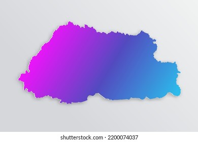 Mapa de Bután - Mapa mundial Plantilla vectorial internacional con 3D, estilo de papel que incluye sombra y azul gradiente, color púrpura sobre fondo gris para el diseño, infografía - Ilustración vectorial eps 10