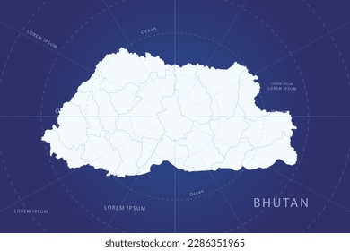 Bhutan Map - World Map International vector template with High detailed and white color including circle line on blue background for design, infographic, website - Vector illustration eps 10