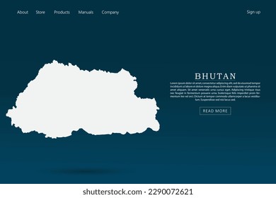 Mapa de Bután - Mapa mundial plantilla vectorial internacional con color blanco 3d sobre fondo de color azul oscuro y verde gradiente para diseño de plantillas de sitio web, infografía - Ilustración vectorial eps 10