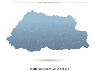 Bhutan Map - World Map International vector template with High detailed including grey and blue gradient color and white outline color isolated on white background - Vector illustration eps 10