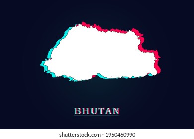 Bhutan Map - World map vector template with Unique Design Abstract Digital Glitch and 3d  including blue, red and white color isolated on dark background - Vector illustration eps 10