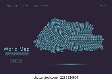 Bhutan Map - World map vector template with blue dots, grid, grunge, halftone style isolated on dark purple background for website, infographic, technology design - Vector illustration eps 10