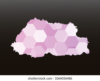 Bhutan map-Purple map made of hexagon on black and gray background, gradient color. Vector illustration eps 10.